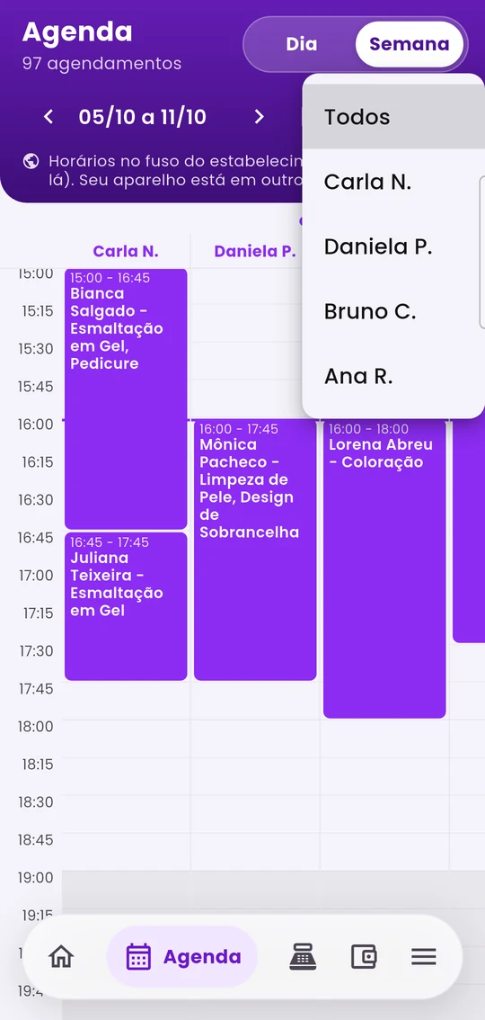 Lista para escolher de qual profissional é a agenda