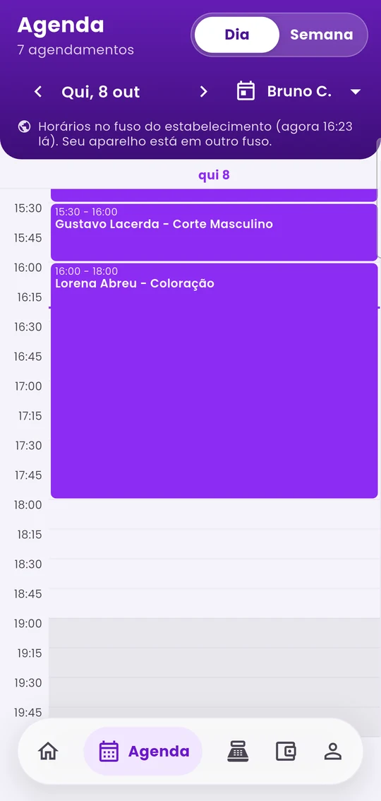 Agenda do colaborador, aberta na agenda dele