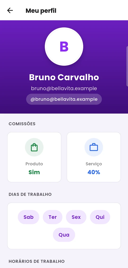 Meu perfil do colaborador: comissões e dias de trabalho