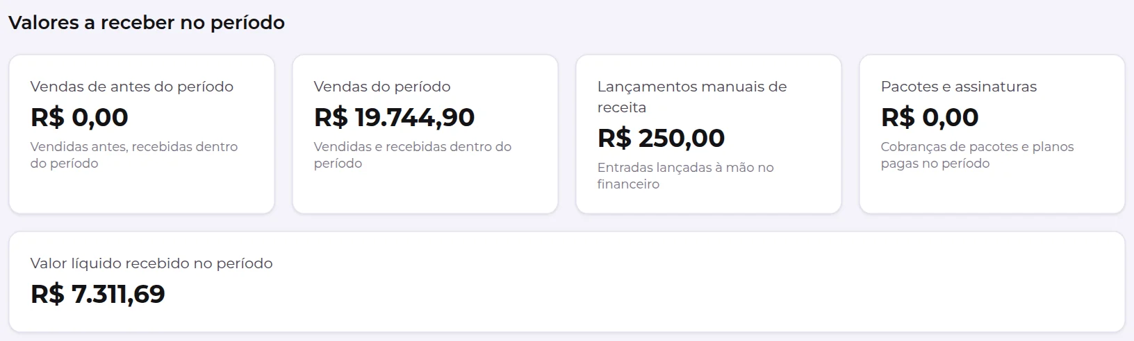 Bloco Valores a receber no período