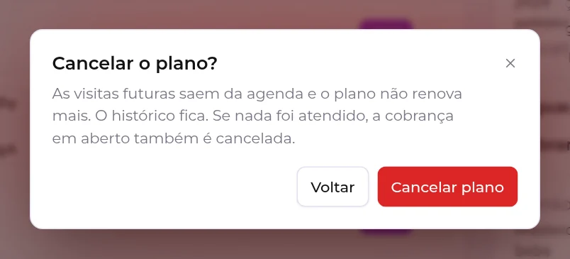 Confirmação de cancelamento do plano