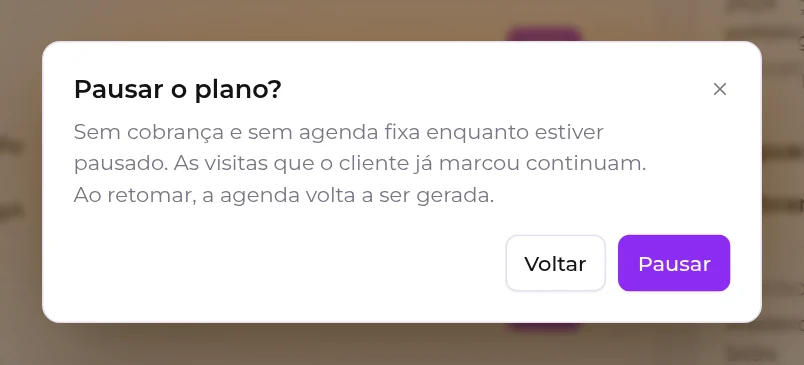 Confirmação de pausa do plano