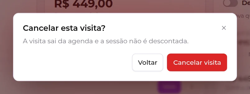 Confirmação de cancelamento de uma visita