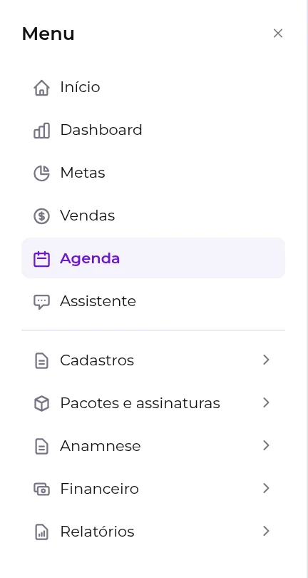 Menu lateral do usuário interno, sem a seção Minha Empresa