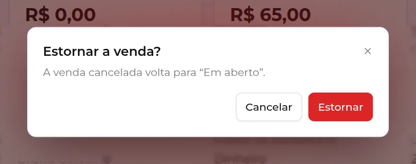 Confirmação de estorno de uma venda cancelada